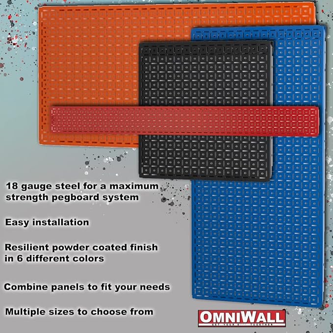 OmniWall Pegboard 2- Panel Side-By-Side Set 32-Inch Tall x 32-Inch Wide Metal Pegboard For Garage & Home Storage Black
