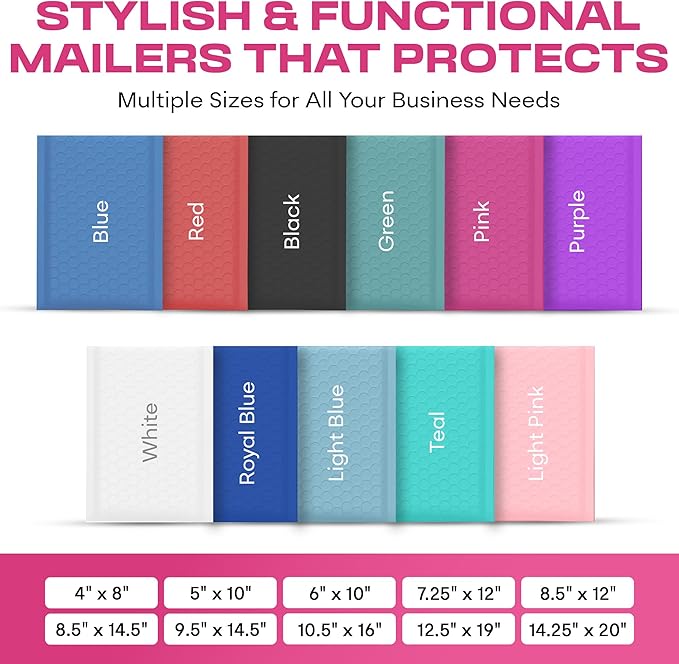 Hot Pink Poly Bubble Mailers 8.5x12 inch #2 | Self Seal Padded Envelopes | Cushioned Bubble Mailer | Usable Size 8.5x11 | WaterProof | Lightweight mailing Shipping Bags | 100 Pack Bulk