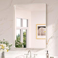 Keonjinn 28 x 36 Inch Brushed Nickel Bathroom Mirrors for Over Sink, Rounded Rectangle Silver Bathroom Vanity Mirror, Farmhouse Mirror for Wall, HD Tempered Glass, Anti-Rust Aluminum Alloy Mirror