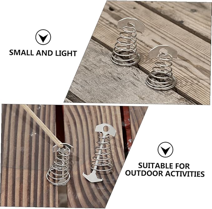 POPETPOP 2pcs Fish Bone Tent Pegs Stainless Steel Spring Hook Lightweight Ground Nails for Camping Hiking Outdoor Tent Accessories Small