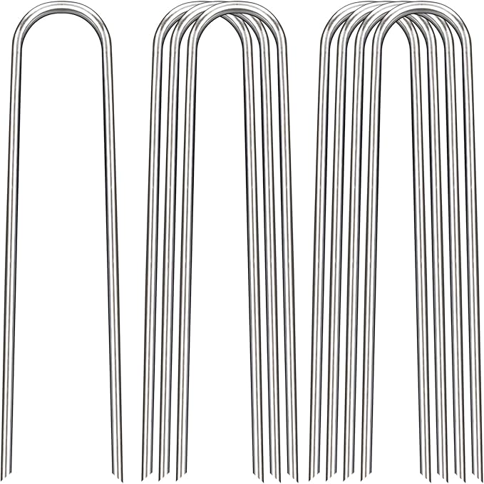 8 Inch Landscape Staples, 12 Pack Galvanized Landscape Stakes Heavy Duty 8 Gauge U-Shaped Garden Stakes, Ground Stakes for Weed Barrier Fabric, Irrigation Tubing, Fence, Outdoor Decorations