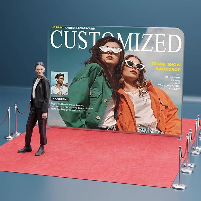 Custom Tension Fabric Display Backdrop with Stand 7.5 x 10 FT Pop Up Display Trade Show Backdrop Large Portable Tradeshow Booth Display Banner for Business,Campuses, Weddings, Corporate