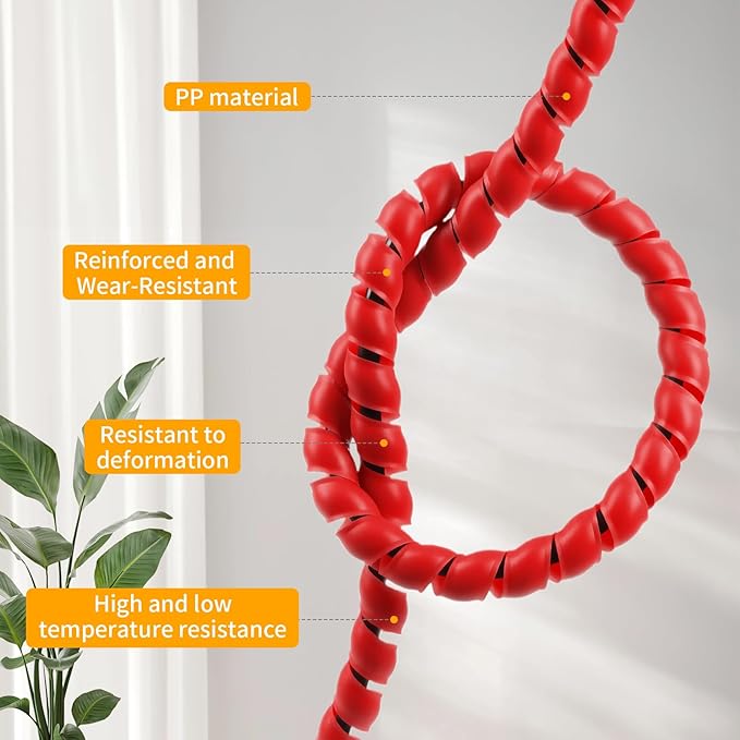 Spiral Cable Wrap, 16.4ft, 33ft Wire Protection Sleeve Cover Cable Organizer Pipe Flexible Spiral Wrap Winding Tube Prevent Cat from Chewing Cables (Red, 8mm (5/16")-16.4ft)