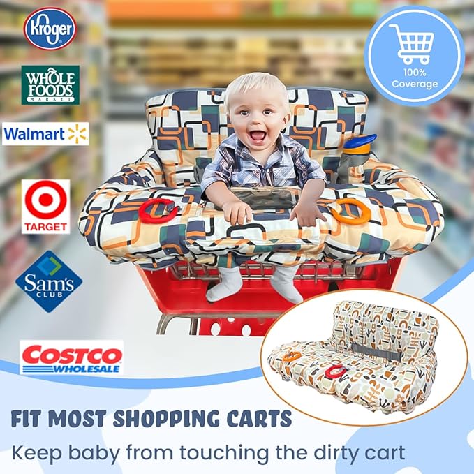 Shopping Cart Cover for Baby Grocery Cart Cover for Baby boy and Baby Girl, High Chair Cover for Baby and Toddler, Baby Registry Gift - Waterproof - Extra Large - Cotton - Double Sided (Yellow)