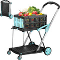 Foldable Shopping Cart, 200 lbs Capacity Grocery Carts on Wheels with Collapsible Crate Heavy Duty Collapsible Cart with Foot Brake for Groceries, Office, Warehouse and Supermarket