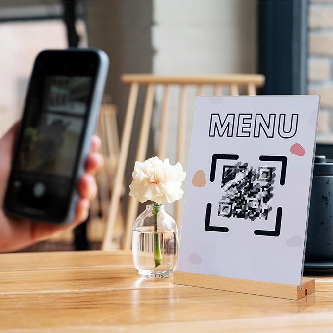 TONICE 8.5 x 11 Acrylic Sign Holder with Wood Base 3 Pack L/T Shape Vertical or Slant Back Display for Wedding, Restaurant, Store, Office, Hotel