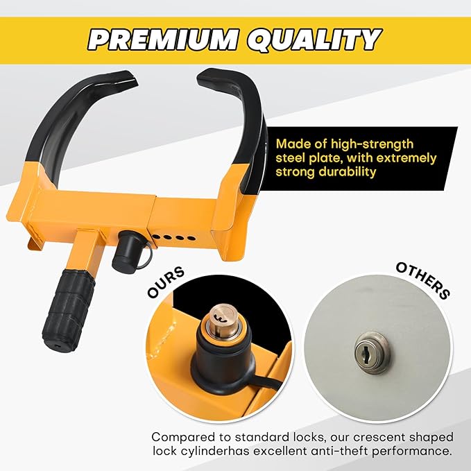 2PCS Trailer Wheel Lock | Universal Adjustable Trailer Wheel Lock Anti Theft with 6 Keys, Anti-Theft Protection for Cars, SUVs, RVs, ATVs, Motorcycles, Boats & Golf Carts (Black)