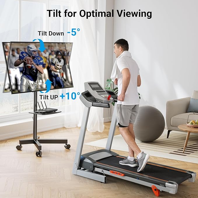 PERLESMITH Mobile TV Stand for 23-60 Inch LCD LED Flat/Curved Screen TVs, Tilt TV Cart Holds up to 88Lbs, Portable TV Stand with Laptop Shelf, Rolling TV Floor Stand Max VESA 400x400mm (PSTVMC06)