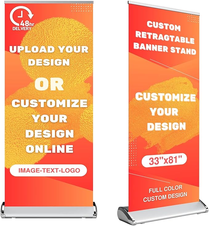 Customized Retractable Banner Stands for Business with The Carry Bags, Vertical Banner Stands, Indoor Outdoor Displays for Advertising, Birthdays and Parties, Rolling Banner Stands, Customizable Signs with Stands, 33x81in