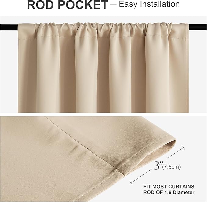 PONY DANCE Short Window Curtains for Kitchen 30 inch Long, 2 Panels Set Half Window Drape for Bedroom Basement, Blackout Small Curtains for Travel Trailers, Width 42 x Length 30 inches, Biscotti Beige