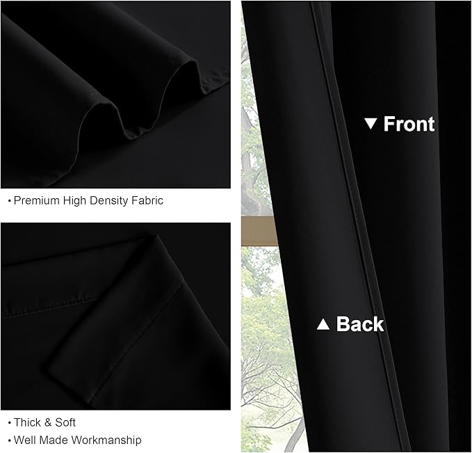 PONY DANCE Blackout Short Window Curtain Panels 30 inch Long - Thermal Insulated Rod Pocket Drapes for Bedroom Dorm Storage Cabinet Basement Farmhouse Decor, Black, W 34 x L 30 inches, 2 Panels