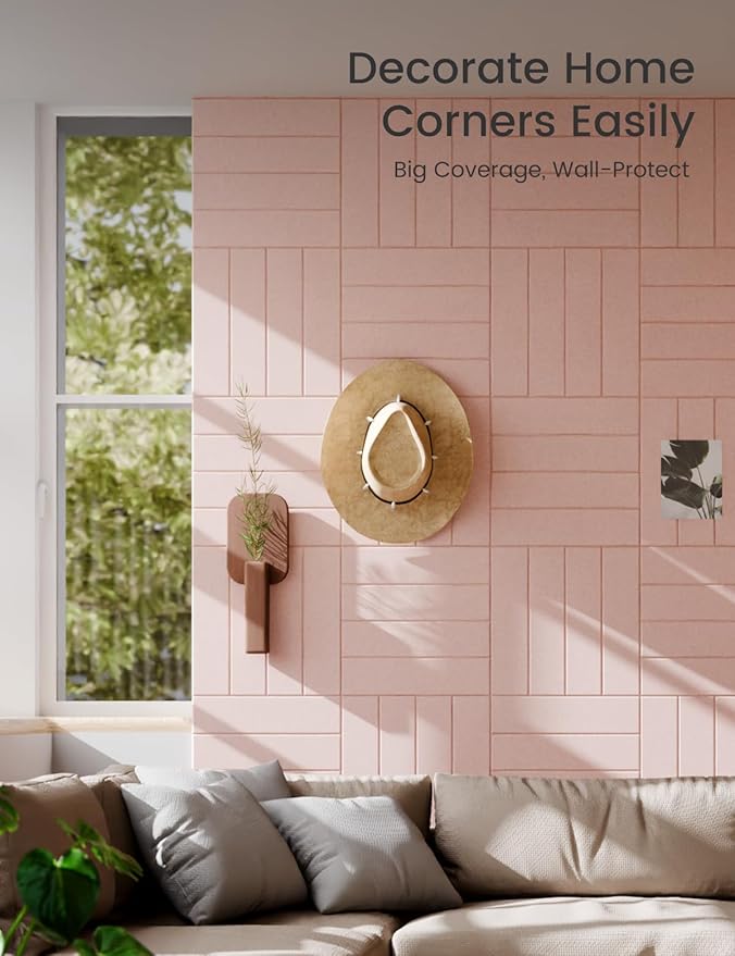 Felt Bulletin Board Tiles Large 48" x 36" Cork Board Alternative-12 Pack with 70 Adhesive Tabs, Thick Slat Wall Panels for Office Decor, Push Pin Board Wall Organizer Alternative -Pink