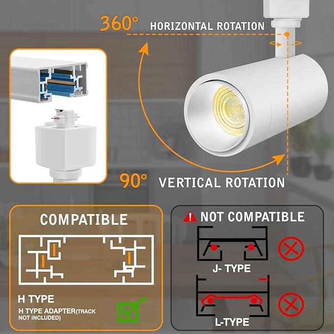【2025 Upgraded】Zoomable 12W LED Track Light Head Dimmable H Track Lighting Remote Control Bright Ceiling Spotlight Fixtures for Kitchen Dining Room 2700K-6500K 15°~60° CRI90 1200lm White 6 Pack