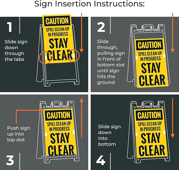 Caution Spill Cleanup in Progress Stay Clear Sidewalk Sign Kit, 18x24 Inches, with A Frame Stand, Made in USA