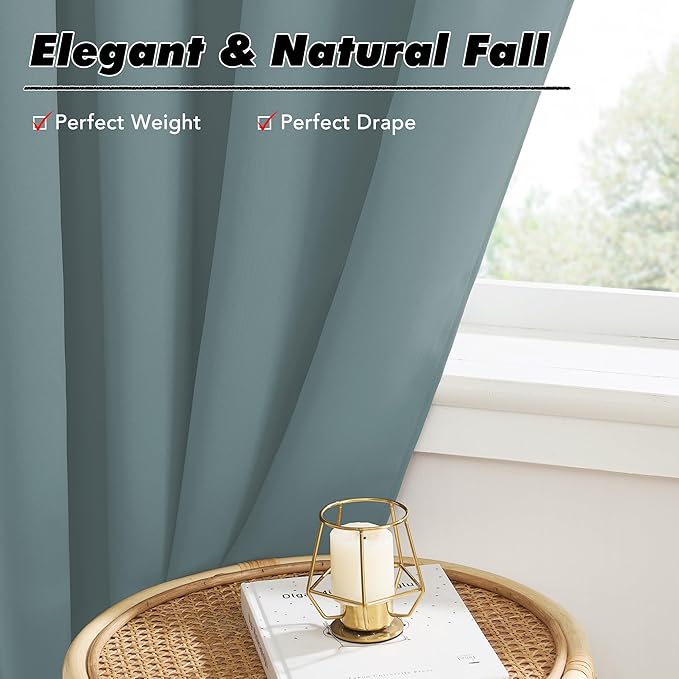 KGORGE Room Darkening Curtains 36 inch for Bedroom, Privacy Solid Thermal Insulation Noise Reducing Small Window Curtains for Bathroom Basement Office W34 x L36, Dusty Blue, 2 Panels