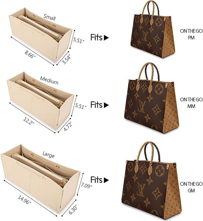 LEXSION Felt Purse Organizer Insert,Handbag Organizer with Detachalbe Zipper Pocket for ONTHEGO MM,3 Size 8034 Beige Medium