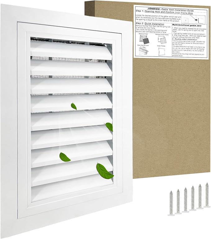12"*18" Gable Vent,Aluminum Alloy Wall Vent Shed Vents,with Removable Strainer and 180 Degree Opening Angle.Ideal for Attic,Shed,Garage,Play House,Coop.[Inside Dimensions:9.5"w X 15"h]-White 2 Pack
