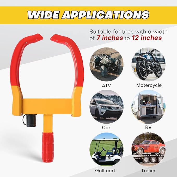 2PCS Trailer Wheel Lock | Universal Adjustable Trailer Wheel Lock Anti Theft with 6 Keys, Anti-Theft Protection for Cars, SUVs, RVs, ATVs, Motorcycles, Boats & Golf Carts (Red)