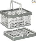 Heavy Duty Plastic Milk Crates for Storage, 2-Pack Stackable Storage Bins for Organizing, Collapsible Shopping Basket with Handle for Groceries, Suitable for Home Office School Store, Gray