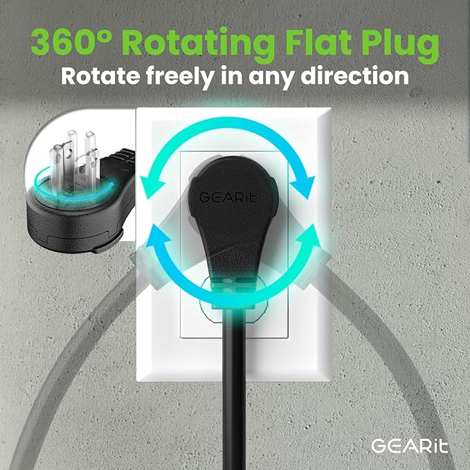 GEARit 360 Rotating Plug Indoor Outdoor Extension Cord Waterproof 15ft - 16 Gauge 16/3 AWG, 13A 1625W, 3 Prong Heavy Duty Extension Cord Weatherproof Power Cable for Outdoor Landscaping, Lights, ETL