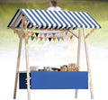 Collapsible Mobile Market Stall Carts Vendor on Wheels, Wood Outdoor Vendor Cart, Easy to Assemble for Parties, Birthdays, Weddings, Bar(Blue2,120cm/47.2in)