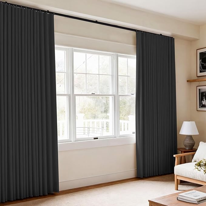 Room Divider Blackout Curtains Flexible Sliding Tracks Sets Ceiling Mounted Rod Window Curtain Privacy Separation for Bedroom Living Rooms,1 Panel Black Drape and Black Track Set-W180xH108 in