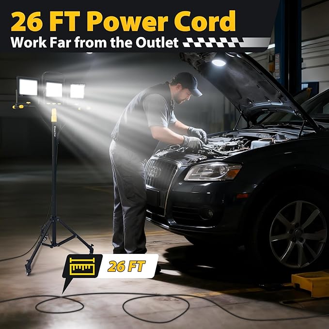 GEERTOP Portable Tripod Led Work Light on Wheels, Adjustable Rolling Black Stand, 21000LM Detachable LED Heads for Garage, Construction Job Site, Indoor/Outdoor Use