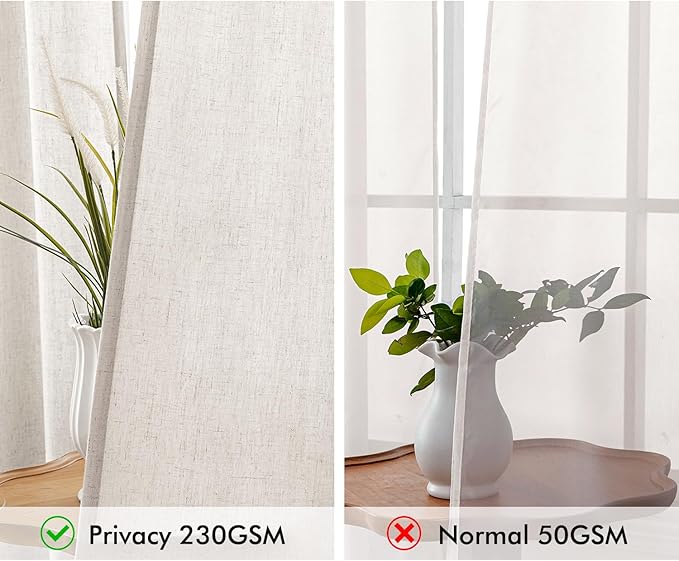 MIULEE Non-See-Through Privacy Linen Curtains 2 Panels, Light Filtering Window Curtains Farnhouse Textured Back Tab Semi Sheer Drapes for Bedroom Living Room, 52 x 108 Inches Long, White