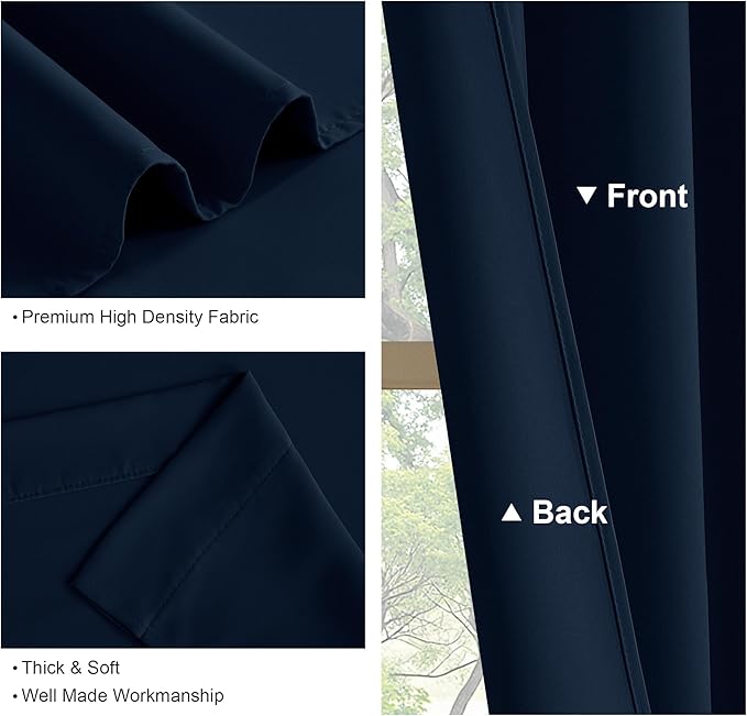 PONY DANCE Blackout Curtains for Bedroom 96 inches Long 2 Panels Set, Thermal Insulated Rod Pocket Black Out Window Drapes, Noise Reducing Window Treatment for Living Room(W52 x L96 inch, Navy Blue)