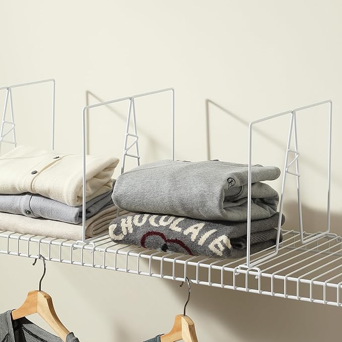 Wire Shelf Dividers - White Closet Organization & Storage Organizer - No Tool Shelf Divider for Wire Shelves - Metal Shelf Accessories – for 12“ Deep Wire Shelves – Tall 12” Height – 20 Pack