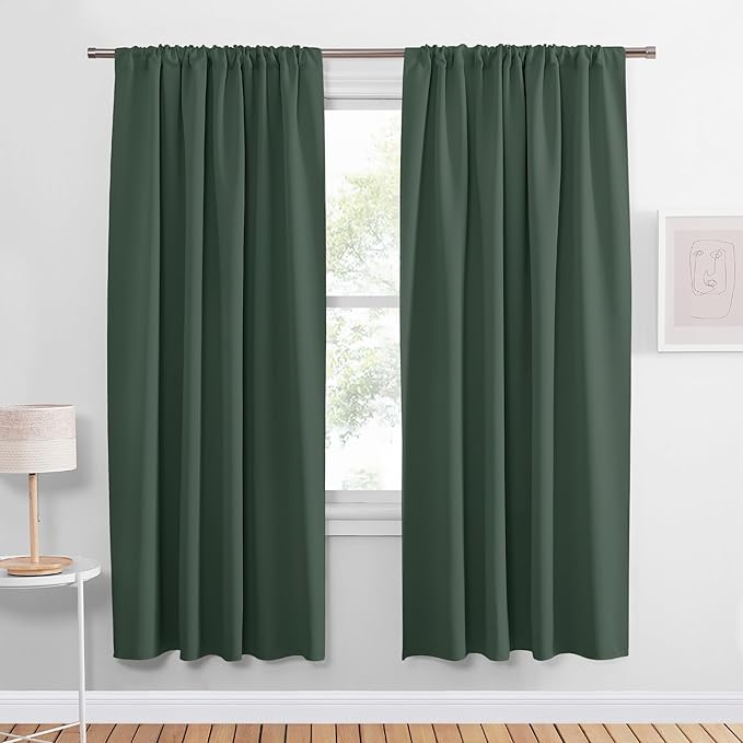 PONY DANCE Dark Green Blackout Curtains for Bedroom, Thermal Insulated Window Treatments Rod Pocket Energy Efficient Home Deco Drapes for Living Room, W 42 x L 72 inch, 2 Panels