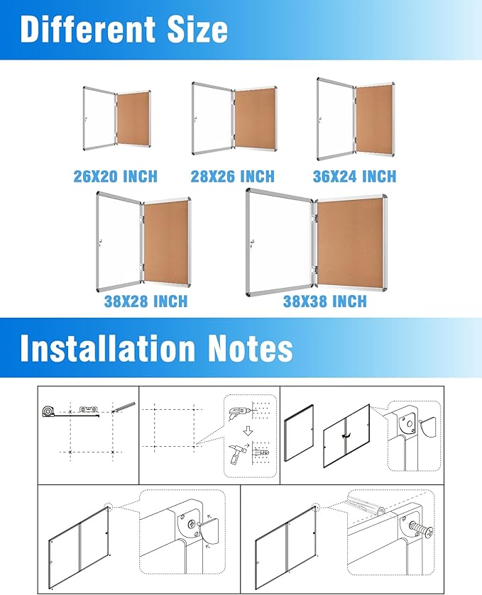 Mifuro 2 Pack 36"x24" Enclosed Bulletin Board, Lockable Weather-Resistant Aluminum Cork Noticeboard for School & Office, Silver Frame w/Cork