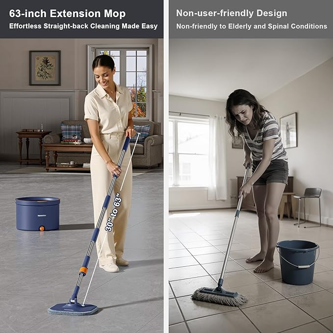 Spin Mop and Bucket Set, Mop Bucket with Separate Dirty Water System, Deep-Cleaning Mops for Floors/Wall, Versatile Mops with 6 Microfiber Mop Pads
