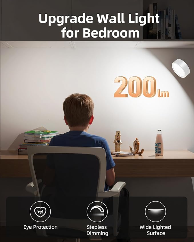 EZVALO LED Wall Mounted Lights, 5500mAh Rechargeable Wall Sconces Lamp, 3 Color Temps & Remote and Touch Control, 360°Rotation Dimmable Cordless Wall Light for Bedroom (3 Pack White)