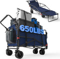 LEVELEVE Heavy Duty Folding Wagon - 2-in-1 Collapsible Cart, 650lb Capacity, All-Terrain Wheels w/Brakes & Side Pockets