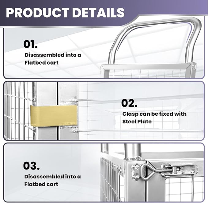 Platform Truck Cart, 4 in 1 Foldable Push Cart with Cage 2200 LBS, Hand Dolly Truck for Grocery Cart on Wheels, Laundry, Storage
