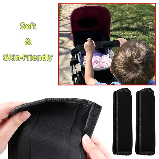 2 Pack 6.3 * 5.51inches Stroller Armrest Handle Cover,Pushchair Handlebar Cover,Universal Protective Grip Bumper Bar Covers Replacement Removable Toddler Pram Bumper Dust Proof Handle Gloves(Black)