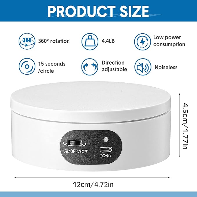 Hoteam Turner Cup Rotating Display Stand for Epoxy Glitter Tumbler Display Turner 360 Degree Tumbler Spinner Automatic Spinning Rotating Platform Mute Photography Turntable(White,10 Pcs)