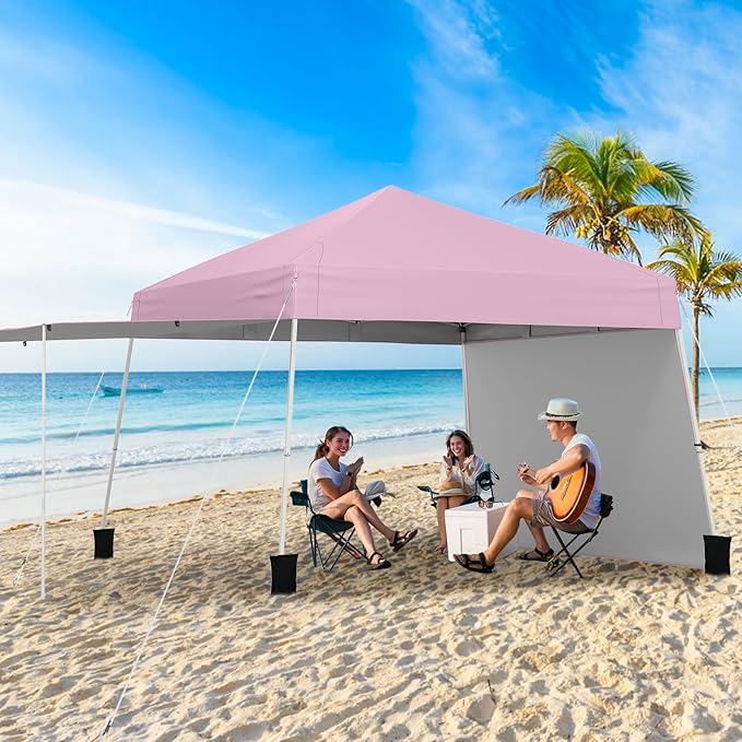 Tangkula 10x9.2 Ft Pop up Canopy with Sidewalls, UPF50+ Outdoor Tent with 8 Stakes, 4 Wind Ropes, Carry Bag, Portable Canopy Tent with Awnings for Camping, Patio, Market