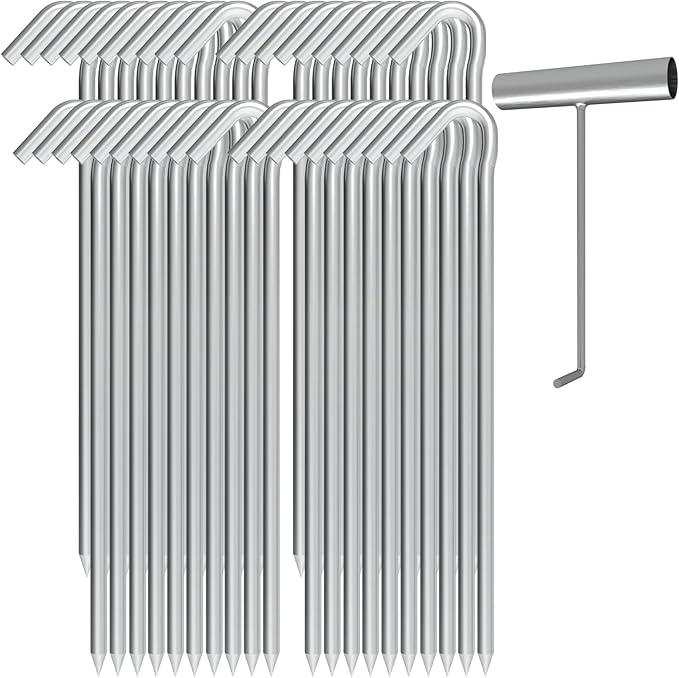 Metal Tent Stakes Heavy Duty 9 Inch with Puller Tool, 40 Pack Anti-Rust Galvanized Steel Ground Anchors Camping Tarp Stakes for Inflatables Outdoor Decorations