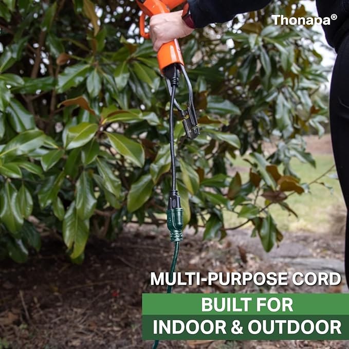 Weatherproof Green Extension Cord 15 ft, 2 Pack, 16/3 SJTW Water Resistant Outdoor Extension Cord 15 Foot 3 Prong, 13 AMP Electric Cable for Outside, Outdoor Lights & Landscaping