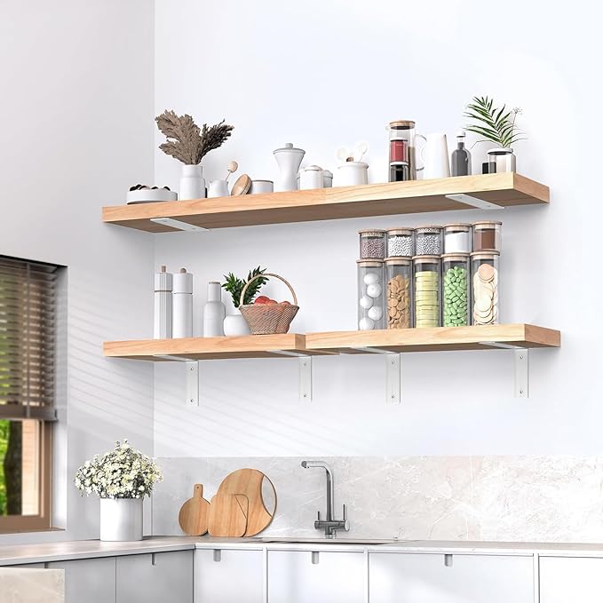 Floating Shelf Bracket Stainless Steel 12 Inch, 8 Pack Heavy Duty Shelf Brackets, Wall Shelf Bracket for DIY Decorative with Mounting Hardware