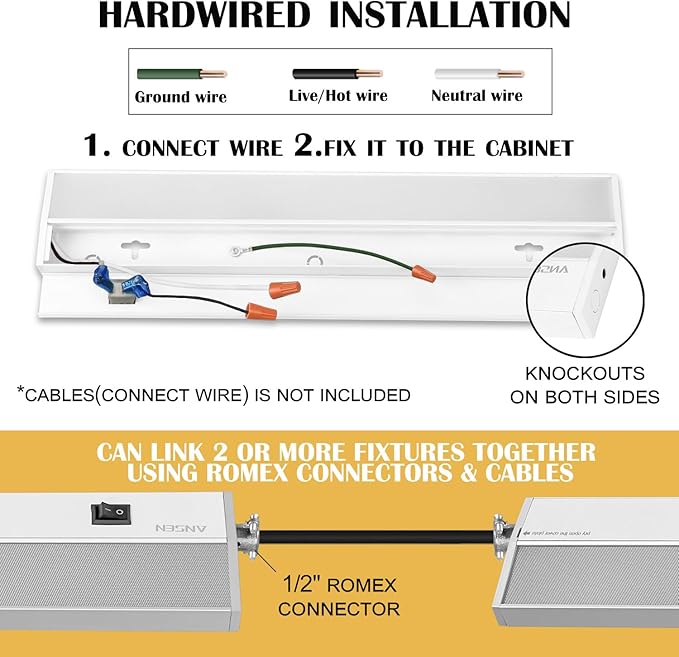 Ansen 24inch 18w 1237lm Hardwired Under Cabinet Lights, 5CCT 2700K-5000K, CRI 92+, R9 90+, UGR Lower Than 16, LED Dimmable Under Counter Lighting for Kitchen