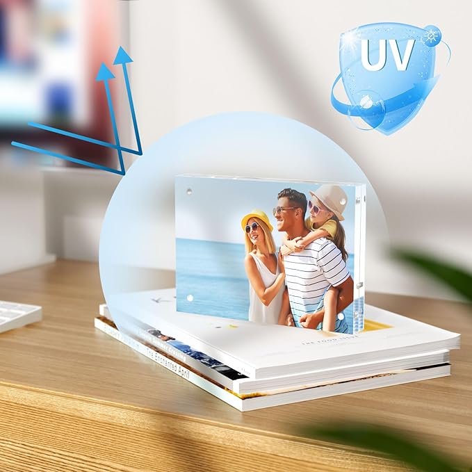 AITEE 6x8 Acrylic Picture Frames 3 Pack, 20% Thicker Block, Clear Picture Frames Freestanding Double Sided Magnetic Acrylic Lucite Frameless Transparent Square Frame Gift for Desktop Display