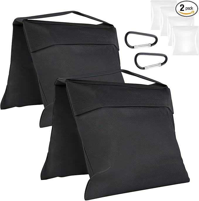 2 Pack Sand Bags, Black Sand Bags for Weight, Heavy Duty Sandbags for Umbrella Base, Photography Video Equipment, Light Tripod, Fishing Chair, Sports, Backdrop Stand, Camping, Tent