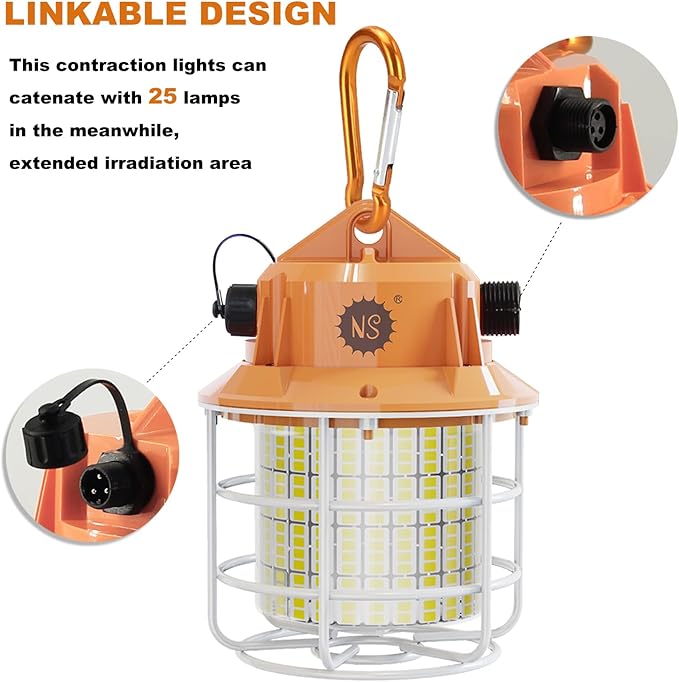NS 60W Led Temporary Work Light 8700LM Construction Jobsite Lights 5000K Daylight White Portable Linkable Hanging Work Lights for Outdoor Indoor Garage Shop High Bay Warehouse Lighting