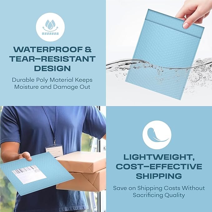 Light Blue Extra Large Poly Bubble Mailers 14.25x20 inch #7 | Self Seal Large Padded Envelopes | Air Cushioned Bubble Mailer | Usable Size 14.25x19 Lightweight Mailing Shipping Bags| 100 Pack Bulk