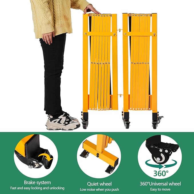 23FT Industrial Expandable Barricade Folding Security Gate with Wheels,Retractable Driveway Gate with Aluminum Fence