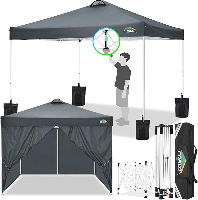 COBlZI 10x10 Pop Up Canopy Tent with 4 Removable Sidewalls，Waterproof Commercial Easy Adjustable Gazebo Tent with Air Vent, 4 Sandbags，4 Stakes & 8 Ropes（Tents for Party/Exhibition,Grey