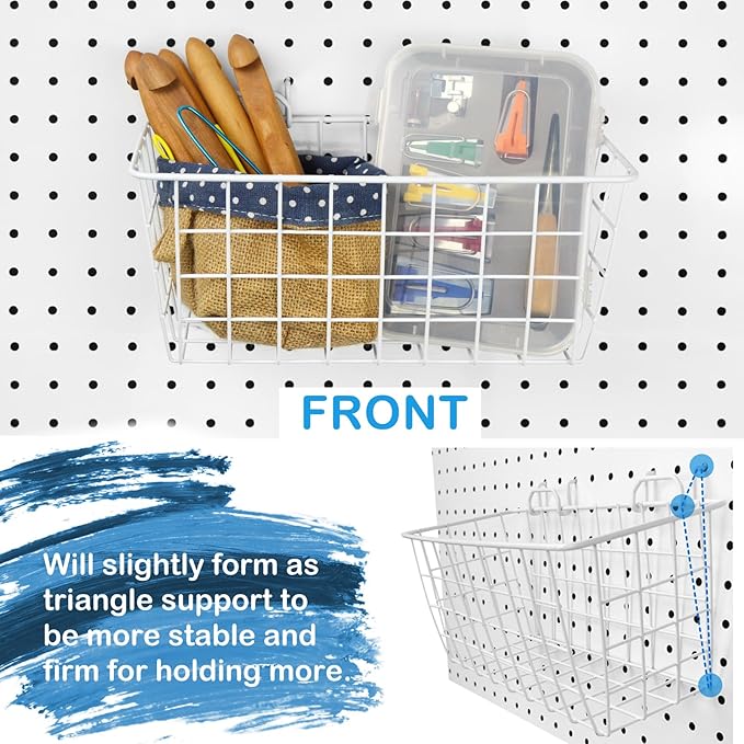 G.CORE 2 Pack Pegboard Baskets, Metal Shelves Hooks to 1/8" 1/4" Peg Boards, Peg Board Baskets Bins Set - Organize Tools Workbench Accessories Garage Storage Wall Mount Organizer Attachments (Medium)
